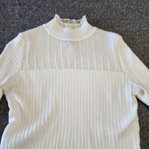 Tera Vera Womens XL Ivory Ribbed Mock Neck Sweater Top Ruffle Trim Knit